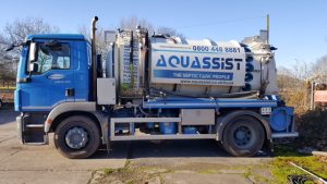 Aquassist lorry used to empty septic tank